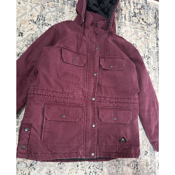 Ridgecut Women’s Burgundy Red Canvas Chore Jacket Coat Fleece Lined Size L - Picture 2 of 12